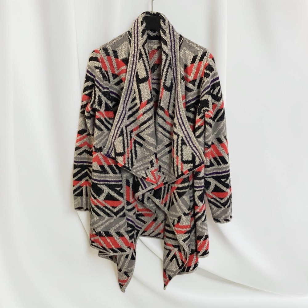 Lucky Brand Southwestern Geometric Open Front Draped Waterfall Cardigan Small